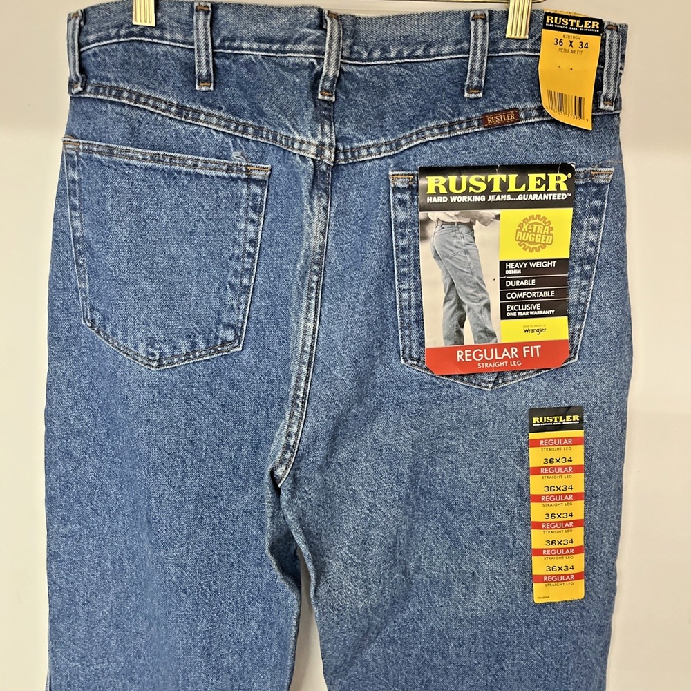 Rustler Jeans Men 36x34 NWT Regular Fit Straight Leg Heavyweight Denim - Picture 6 of 10